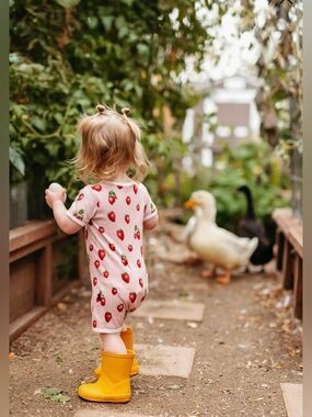 Milkbarn Pink Strawberry Organic Cotton Shortall Romper 3-6 Months